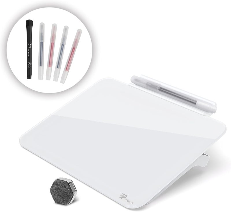 TOWON Small Glass Dry Erase Board, Desk White Board with Standing, Mini Whiteboard Easel Pad Set, Stenography Artifact for Office, Home and School Supplies, 8x6 Inches, White - Image 1